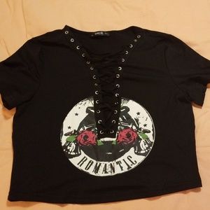 Eyelets Lace Up Crop Graphic Tee